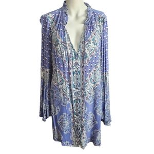 Free People Magic Mystery Tunic‎ Small Sky Blue Boho Mini Dress Paisley SMALL